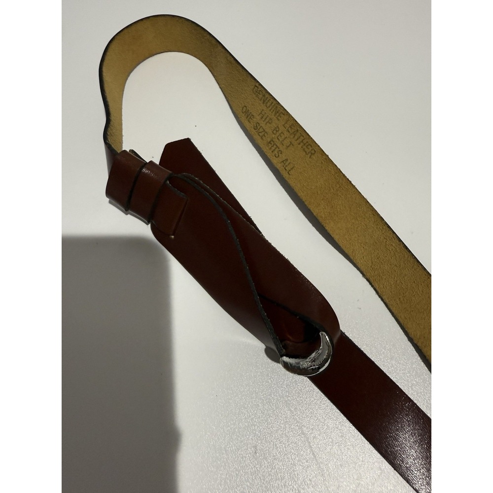 Brown Leather One Size Silver Half Moon Hook Hip Waist Belt Silver Tone 42"